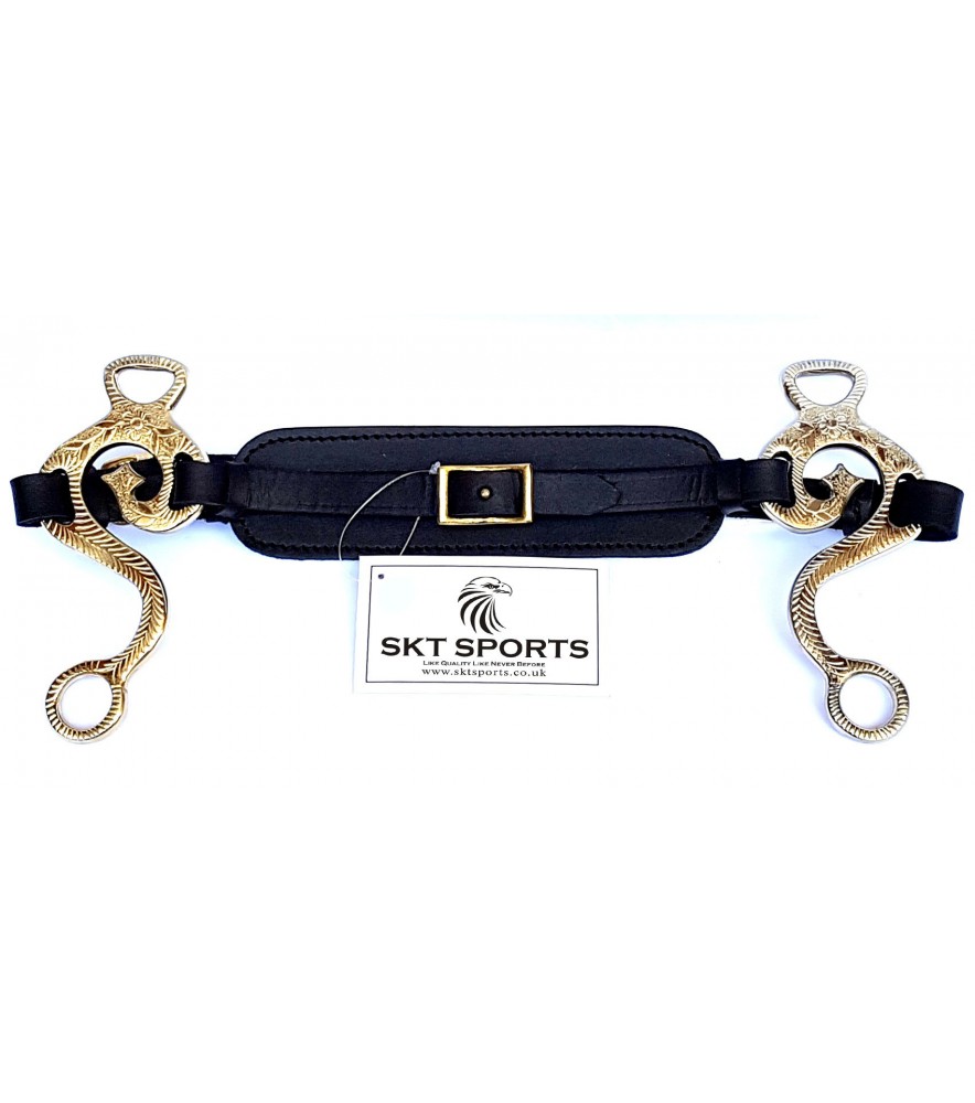  Hackamore Bitless Brass Engraved Black Leather 
