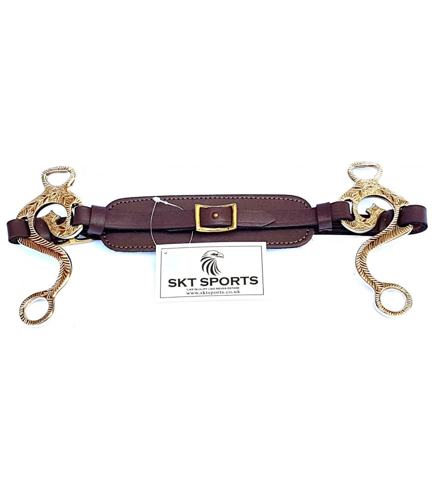 Hackamore Bitless Brass  Engraved Brown Leather 